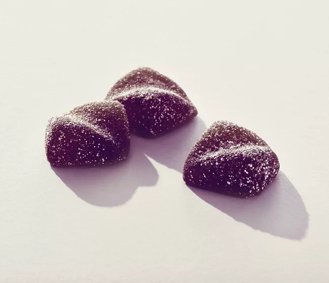 Camino Blackberry Dream Gummies – Triple Cannabinoid Sleep Edibles Camino Blackberry Dream Deep Sleep Gummies with 10mg THC CBD CBN in tart flavor